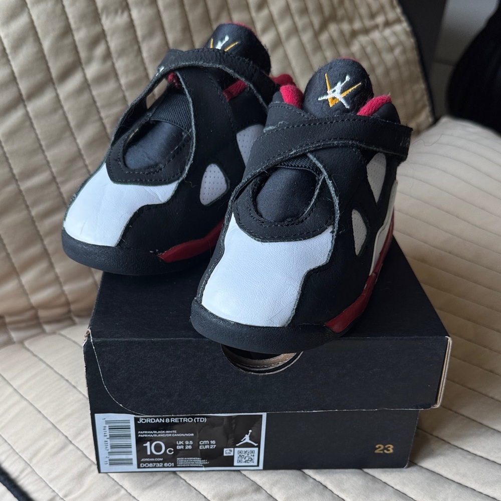 Jordan Kids Black and White Sneakers with Red Accents